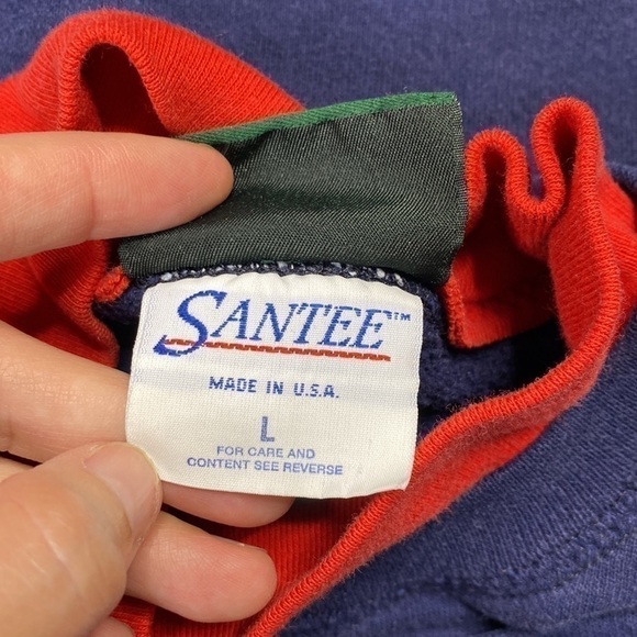 Vintage Santee Christmas Navy Blue Holiday Turtleneck Sweatshirt Size Large 90s - Picture 6 of 7